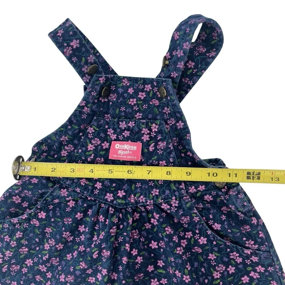 Vintage OshKosh B'gosh Blue Floral Denim Girls Overall Dress SZ 3T Made In USA